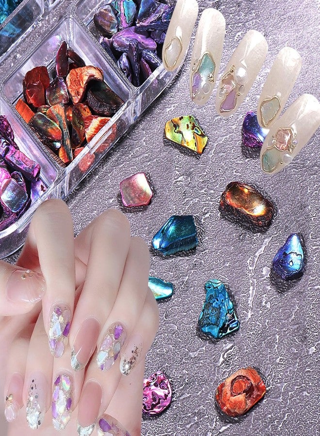 BSBTBZ 6Grids Colorful Abalone Seashell Stone Nail Art Charms 3D Irregular Shell Stone Nail Charms for Acrylic Nails Abalone Shell Texture Design Nail Art Jewelry for Women DIY Manicure Crafts Decor Supplies - Image 4